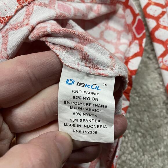 IBKUL Shirt Womens S Orange Geometric Long Sleeve Golf Tennis Stretch Mesh - Picture 3 of 8